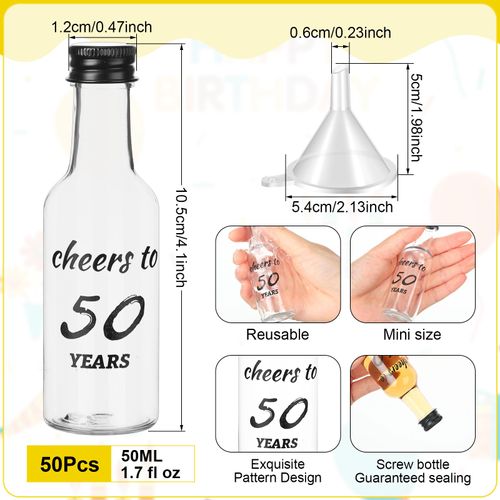 Bokon 50 Pcs Cheers to 50 Years Mini Liquor Bottles 1.7 oz Mini Wine Bottles for Guests Women Men 50th Birthday Anniversary Wedding Celebration Party Favors