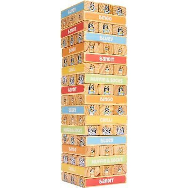 Bluey Tumbling Tower – 54 Colorful Wooden Blocks – Fun Family Game – FSC...