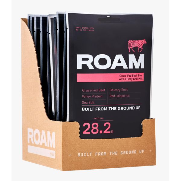 ROAM Natural Protein Bites, Meal Replacement Keto Bites, 12 x 70g Jalapeño Chilli Beef Bites & Healthy Snacks, Ideal For Carnivore Diet, Gluten Free Keto Sticks (Beef Bites Chilli, 12 x 70g Bites)