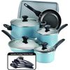 Dishwasher Safe Nonstick Cookware Pots and Pans Set, 15 Piece, Aqua