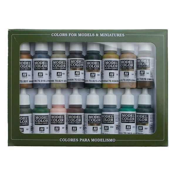 Vallejo Model Color WWII German Camouflage Acrylic Paint Set - Assorted Colours (Pack of 16)