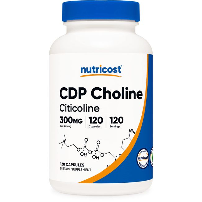 Nutricost CDP Choline (Citicoline) 300mg, 120 Vegetarian Capsules - Non-GMO, Vegetarian Friendly, Gluten Free