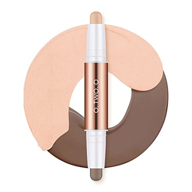 [Lime] UIIOPJIOM 2 Colors Dual Cream Contour Stick Highlighter Bronzer Long Lasting Waterproof Makeup Kit Bright and Backpack as Gift 04 Beige Color Cool Brown