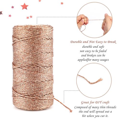 G2PLUS 100M Decorative Metallic String - 1.5mm Rose Gold Twine String - Sparkle Bakers Thread Twine- Jewelry Thread Cord for DIY Crafts Gift Wrapping & Wedding Favors