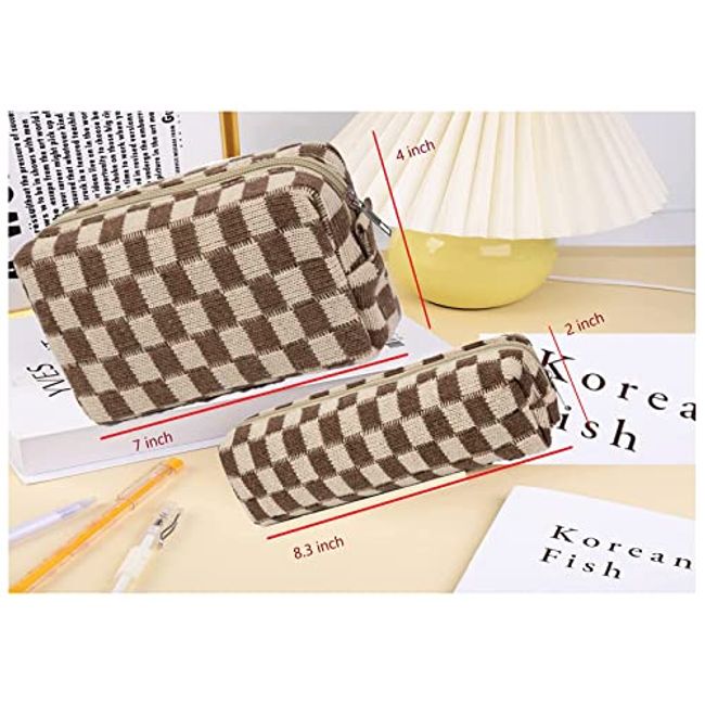  Large Capacity Travel Cosmetic Bag Plaid Checkered