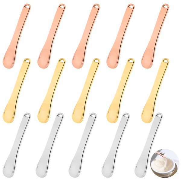 15 Pieces Mini Metal Cosmetic Skincare Spatula,YuCool Mini Reusable Mask Facial Scoop,for Facial Cosmetic for Face Mask Cream(3 Colors)