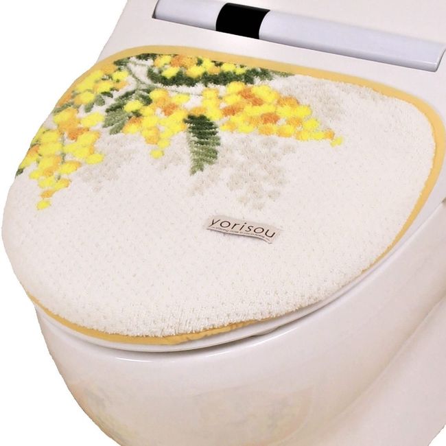 Senko S.D.S 31860 Mimosa Toilet Lid Cover, Suction Sheet, Yellow, Floral, Antibacterial, Deodorization, Made in Japan