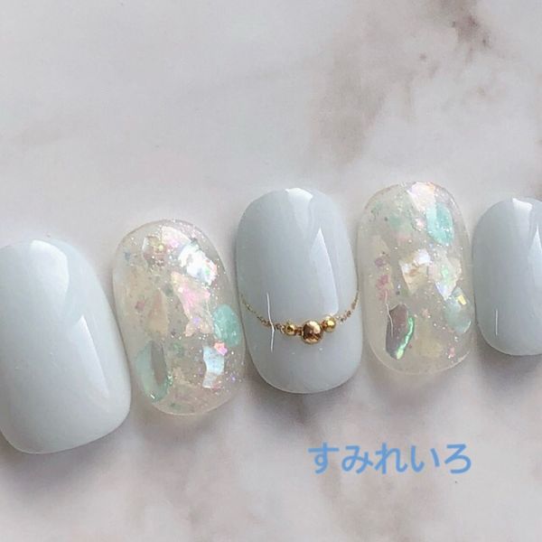 Nail tip false nails bridal nails cute short long design summer nails nail present short nails small nails large nails berry short chibi nails adult nails false nails office nails simple<br> [1701] Pastel blue shell b/ju