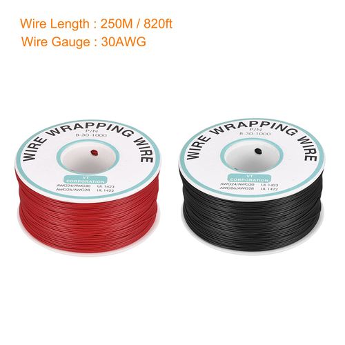 MECCANIXITY OK Wire Tin Plated Copper Cord Wire Wrapping 30 AWG 820ft Black and Red 1 Set