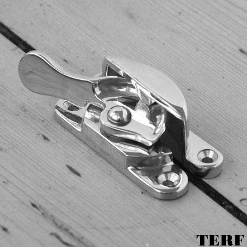 TERF® Traditional Polished Chrome Sash Window Lock Catch Latch Fitch Fastener With Fixing Screws For Wood Aluminium UPVC Vinyl Frames - Pack of 2