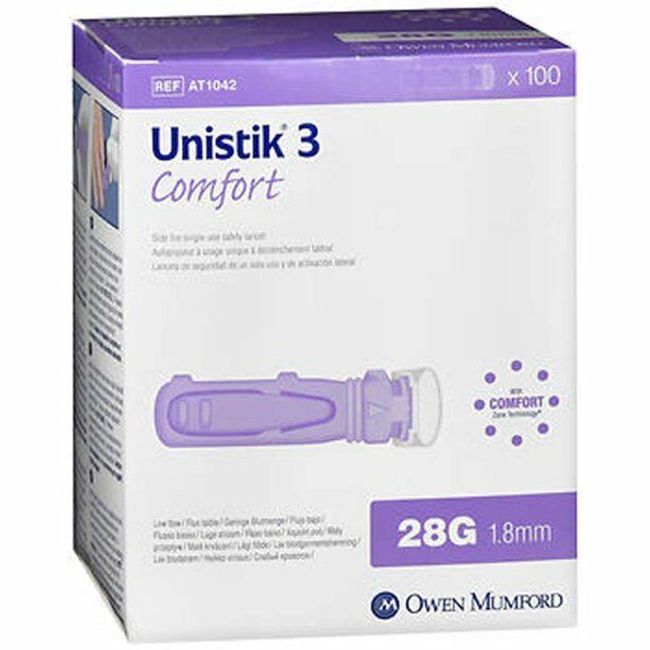 Unistik 3 Comfort  Single Use Safety Lancets 28G 100ct ( purple )