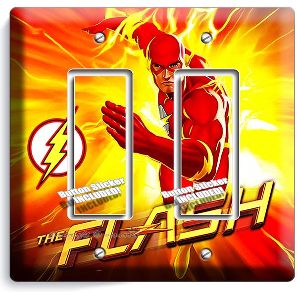 FLASH COMICS SUPERHERO RUNS FAST 2 GFCI LIGHT SWITCH WALL PLATES GEEK ROOM DECOR