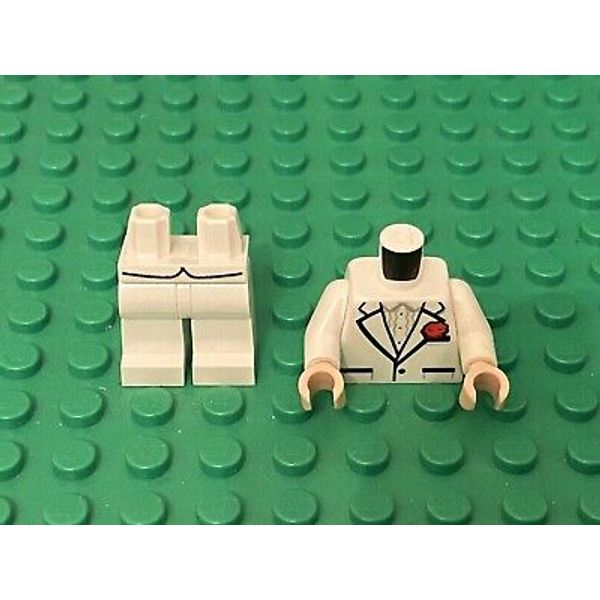 Lego White Tuxedo Suit Jacket With Red Rose Flower Torso,Legs With Jacket Tails