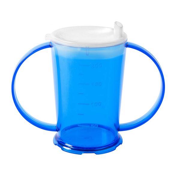 Harfield Translucent Blue 2-Handled Beaker & Wide Spout Drinking Aid Sippy Cup Reusable Virtually Unbreakable Copolyester Plastic