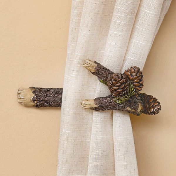BLACK FOREST DECOR Pinecone Cluster Curtain Tiebacks - Set of 2