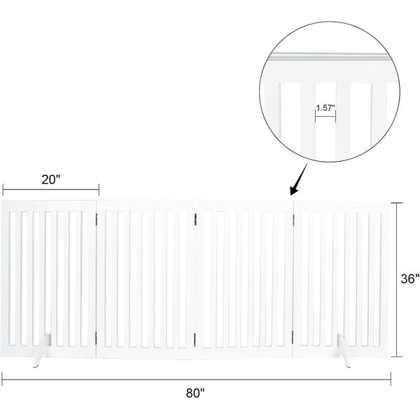 4 Panels Foldable Pet Gate 2PCS Support Feet 36" Height Dog Fence Wooden Gates