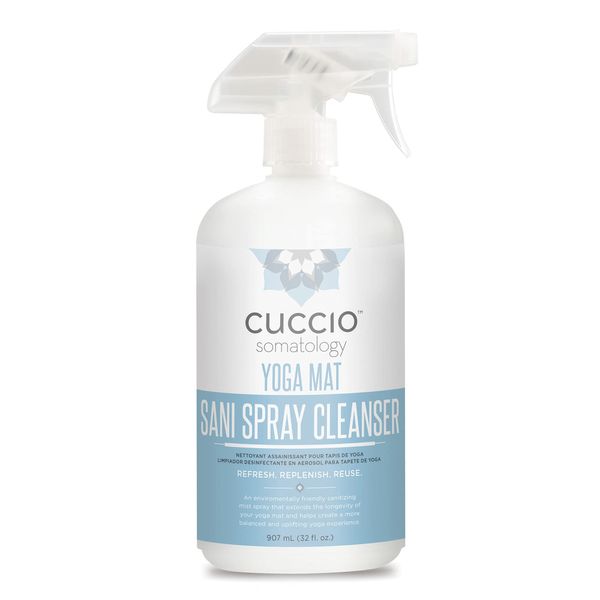 Cuccio Somatology Yoga Mat Sani Spray Cleaner - Essential Liquid Mat Cleanser Mist - Non Sticky, Quick Drying, Odor, Dirt And Sweat Control - Natural, Chemical Free Equipment Freshener - 32 Fl Oz