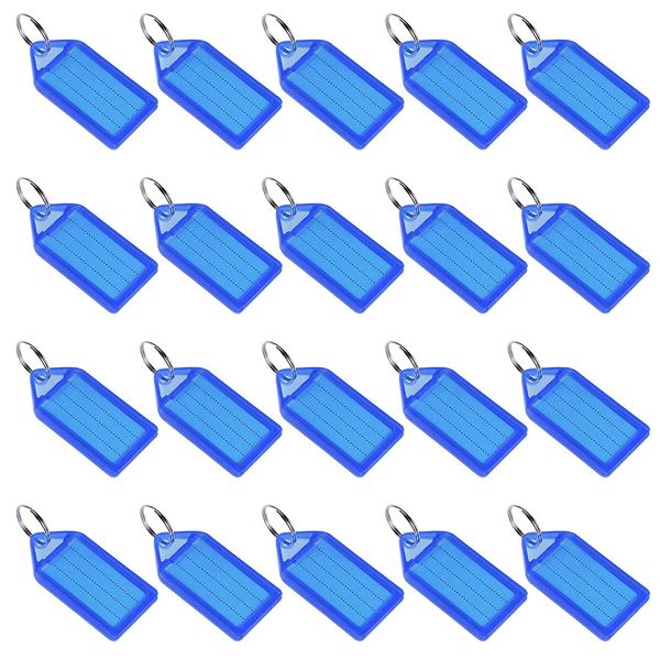 sourcing map Plastic Key Tags with Split Ring Keychain ID Luggage Label Window 55x28mm, Blue 20Pcs