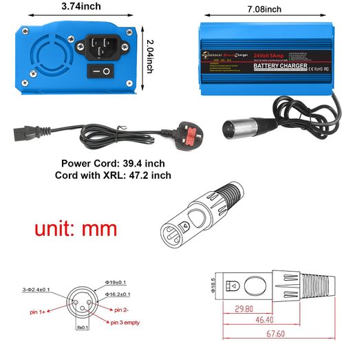 MOUDENSKAY 24V 5A Smart Automatic Battery Charger, Portable Battery Maintainer 24v battery charger for Car Boat Lawn Mower Marine Scooter Wheelchair Motorcycle eBike(Blue)