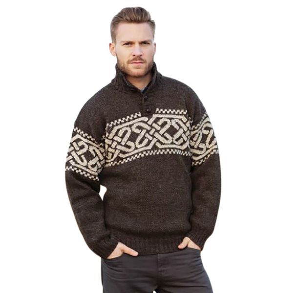McLaughlin's Irish Shop Herren Wollpullover Celtic, Braunmeliert, L