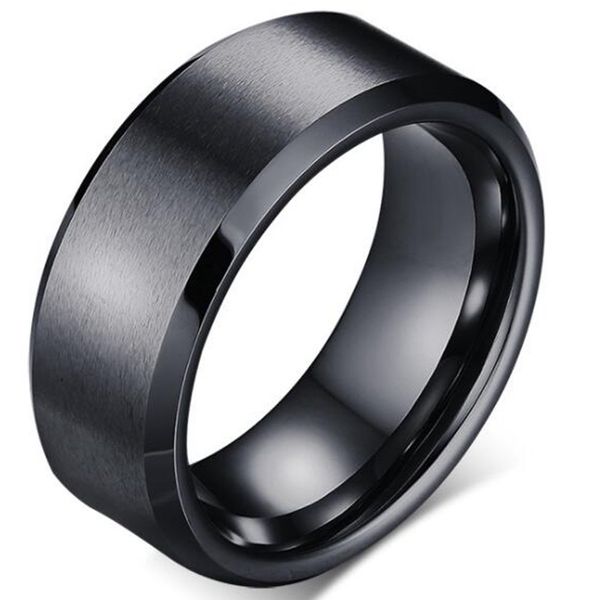 Stainless Matte Brushed Classical Simple Plain Wedding Band Ring (Black, Z+3 )