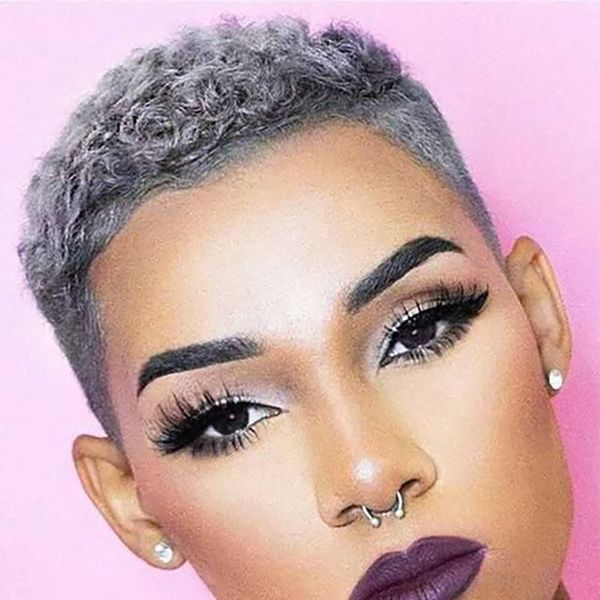 BeiSDWig Pixie Cut Short Wigs for Black/White Women Mixed Gray Hair Wig Afro Curly Wigs for African American Women Short Pixie Cut Wigs for Women Grey Hair