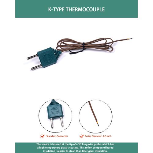 BOCEUC K Type Thermocouple Probe Wire High Accuracy K Type Standard Connector Thermocouple Temperature Probe Sensor, 1 Meter Long Measure Range -40°C~260°C (-40°F~500°F)
