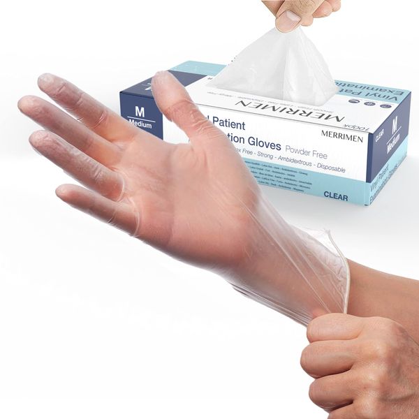 Merrimen | Gloves, disposable gloves, Multi purpose & extra strong, Powder free vinyl gloves, Box of 100