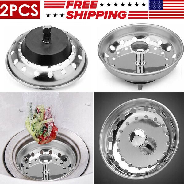 2pcs Stainless Steel Home Kitchen Sink Drain Stopper Basket Strainer Waste Plug