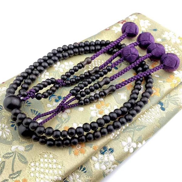 Myorenka Nichiren Buddhist Beads for Nichiren Buddhist Buddhist Buddhist Ebony, For Women, 8 inches, Small Size, Round Ball, Odamaki Bontenbo, With Prayer Beads Holder, For Hokkaido, Wood, Natural