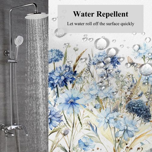 Velaequezii Blue Floral Blossom Shower Curtain Watercolor Hydrangea Flower Printed Bath Curtain Waterproof Washable Fabric Bathroom Bathtub Decor Shower Curtain Set with Hooks 72x72 Inch