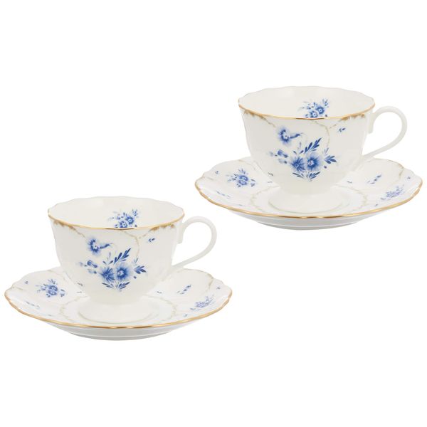 Narumi 52035-20379 Cup and Saucer Set, Fiorista, 7.8 fl oz (200 cc), Blue, Floral Pattern, Cute, Stylish, Elegant, Elegant Design, Pair of Tea, Coffee, Wedding Gift, Gift Box Included