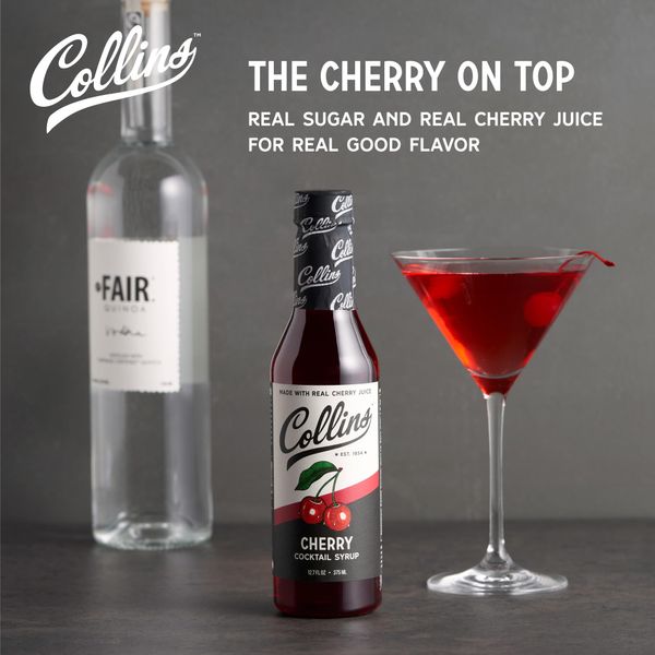 Collins Cherry Syrup, Cherry Simple Syrup, Real Sugar Cocktail Syrups, Soda Water Flavors, Cocktail Mixers, 12.7 Ounces, Set of 1