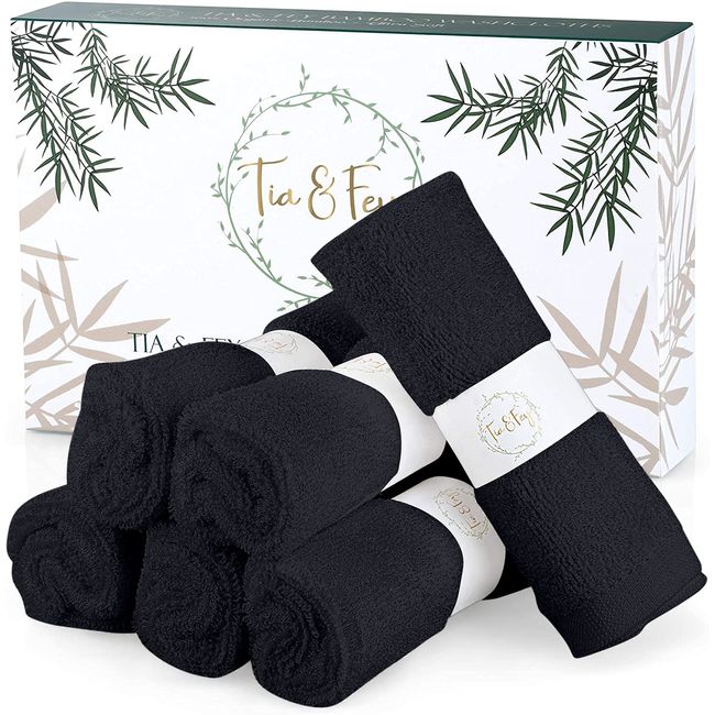T&F Face Cloths 6 pack - Soft Washcloths for Face Made from Bamboo Gentle on Sensitive Skin, Organic Bamboo Set of 6 Face Towel, Women Makeup Remover Reusable Absorbent Washcloths 10 x 10 Inch (Black)