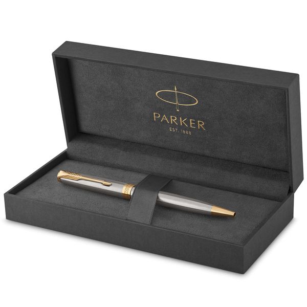 Parker Sonnet Ballpoint Pen | Stainless Steel with Gold Trim | Medium Point Black Ink | Gift Box