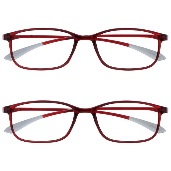 OPULIZE Ice 2 Pack Super Lightweight Reading Glasses Crystal Red Womens Mens Spring Hinges RR61-Z +1.50