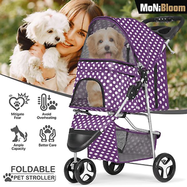 3 Wheels Pet Stroller w/Cup Holder Foldable Puppy Travel Carrier Portable Cage