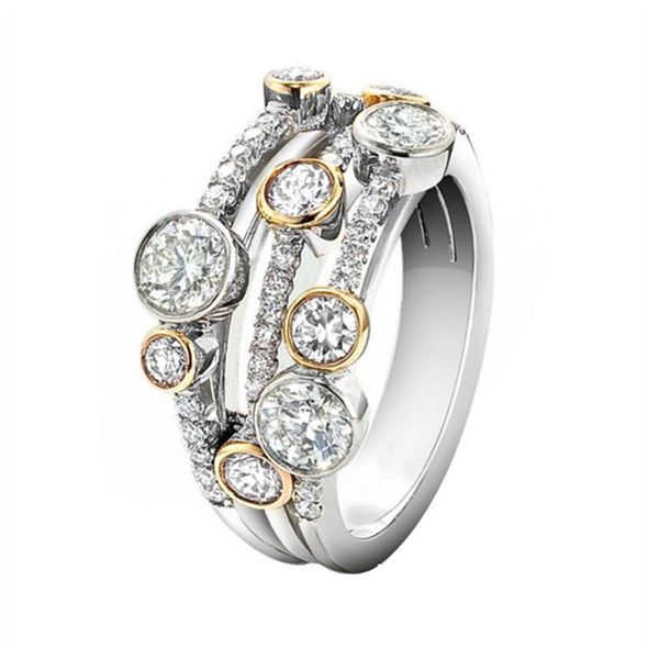 Two Color Zirconia Ring Promise Ring Hollowed Out Geometric Lines Dots Diamond Ring Women Split Color Ring Intertwined Crossover Statement Ring Fashion Chunky Rings for Women Wide Index Finger Rings6