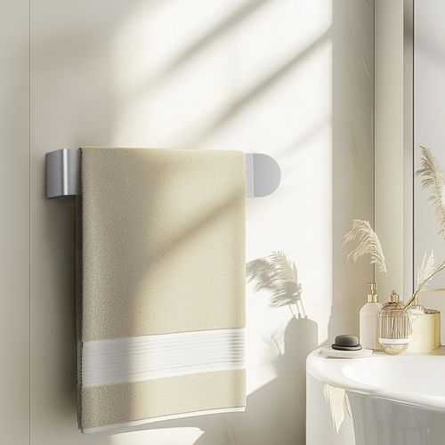 8 Inch Hand Towel Holder, Self Adhesive Towel Bar for Bathroom, Rustproof Aluminum U-Shape Towel Rack Stick on Wall, Brushed Silver