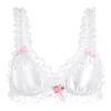 Satini Sissy Frilly Lace Fitted Satin Bralette (White, M)