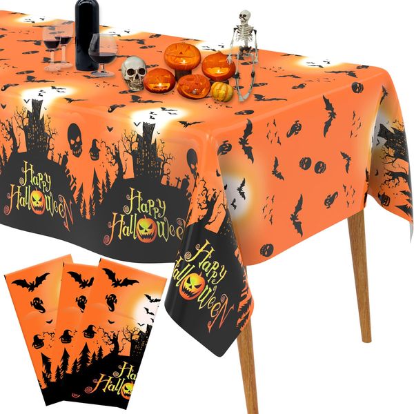 Halloween Tablecloth, 54" x 108" Halloween Tablecloth Rectangle, 3 PCS Disposable Halloween Table Cover Waterproof Table Cloth Halloween Table Decorations for Halloween Party Supplies Home Decor