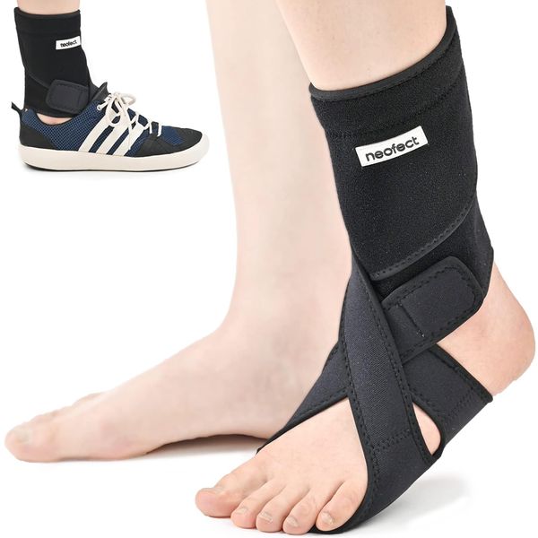 Neofect Drops Leg Support Orthotic Drop Foot Brace Breathable Neoprene Adjustable Ankle Brace Black (RIGHT)