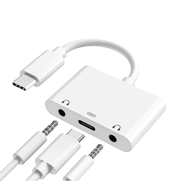 FAZee Dual 3.5mm Headphone Jack Aux Adapter with USB C to Charging, Type C Earphone Audio Splitter Converter