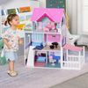 Multi-Platform Children's Wooden Dollhouse with Patio and Furniture, Pink