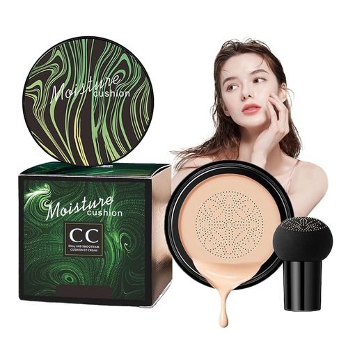 Air Cushion Foundation HOUSN CC Cream Liquid Foundation Make Up Mushroom Head Sponge Concealer Mushroom Head Air Cushion BB Cream Makeup Base Even Skin Tone for All Skin Types (Natural)