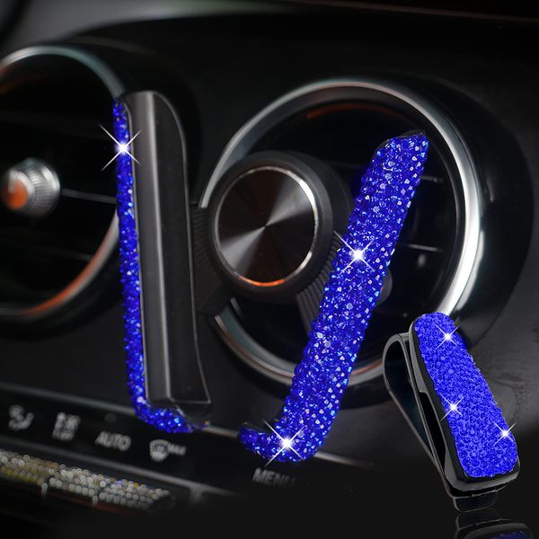 KEEPFINE Bling Crystal Car Phone Mount with Free Glasses Holders for Car Sun Visor,Universal Cell Phone Holder for Dashboard,Windshield and Air Vent,Bling Car Accessories for Women(Blue)