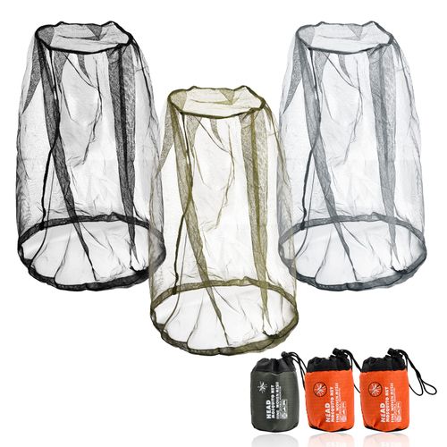 Pinsheng Head Net Face Mesh Head Cover Pack of 3, Insect Protection Head Net, Bug Bee Repellent Mesh Head Net for Hiking, Camping, Climbing, Fishing, Beekeeping (Black + Green + Grey)