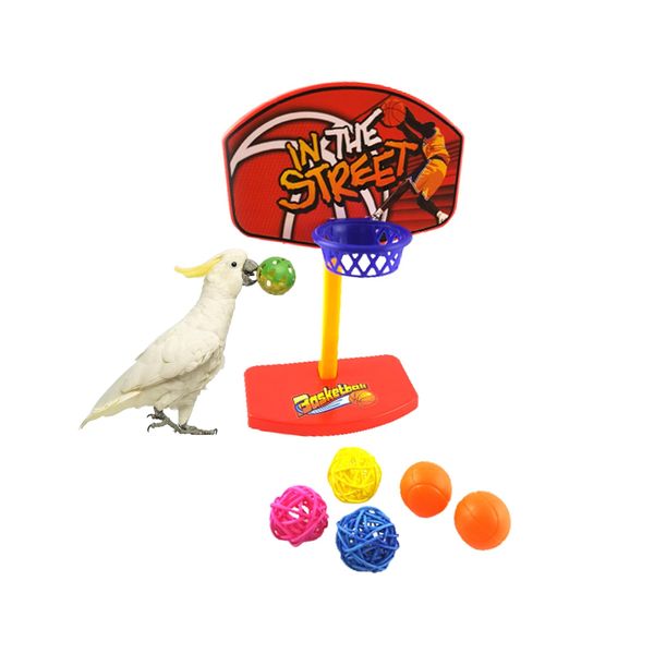 Fsocpen Parrot Intellective Mini Basketball Rack Training Toy,Birdie Basketball Bird Toy,Bird Chew Ball Foraging Toys, Parrot Activity Toys, Bird Training Gym Toys