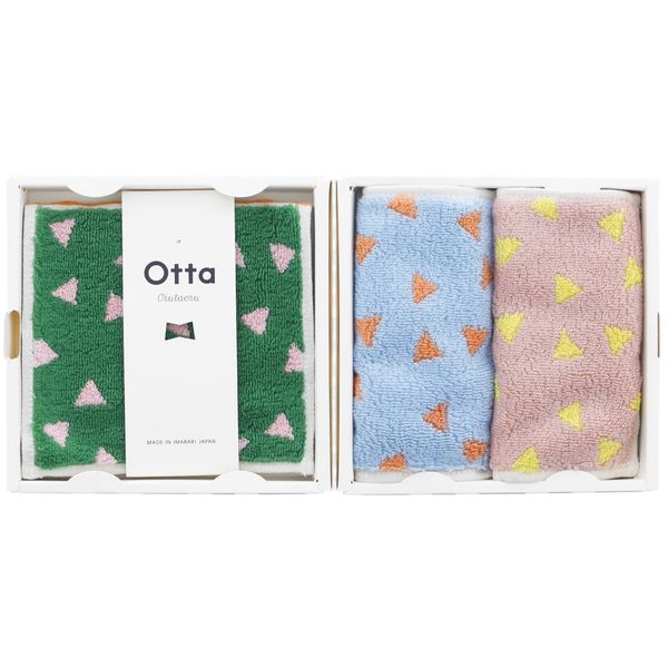 Tanaka Sangyo Imabari Towel, Handkerchief Towel, Otta, Half Towel Handkerchief, Gift Set, Same Pattern, Made in Japan (Blue, Pink, Green), Approx. 9.8 x 4.9 inches (25 x 12.5 cm), 21-44 Set of 3