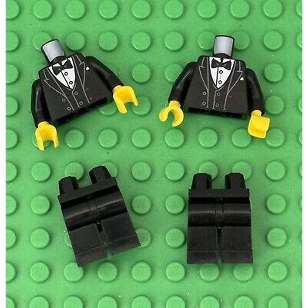 Lego 2 Black Suit / Tuxedo Jacket W/ Bow Tie And Silver Buttons And 2 Black Legs